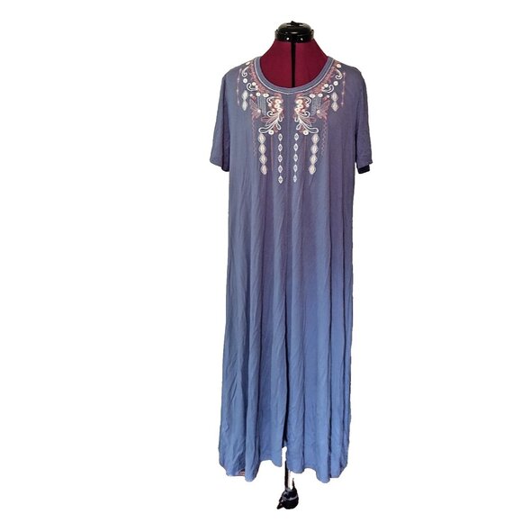 Coldwater Creek Maxi Dress Womens Size Large Embroidered Stretch Boho Knit - Picture 1 of 7